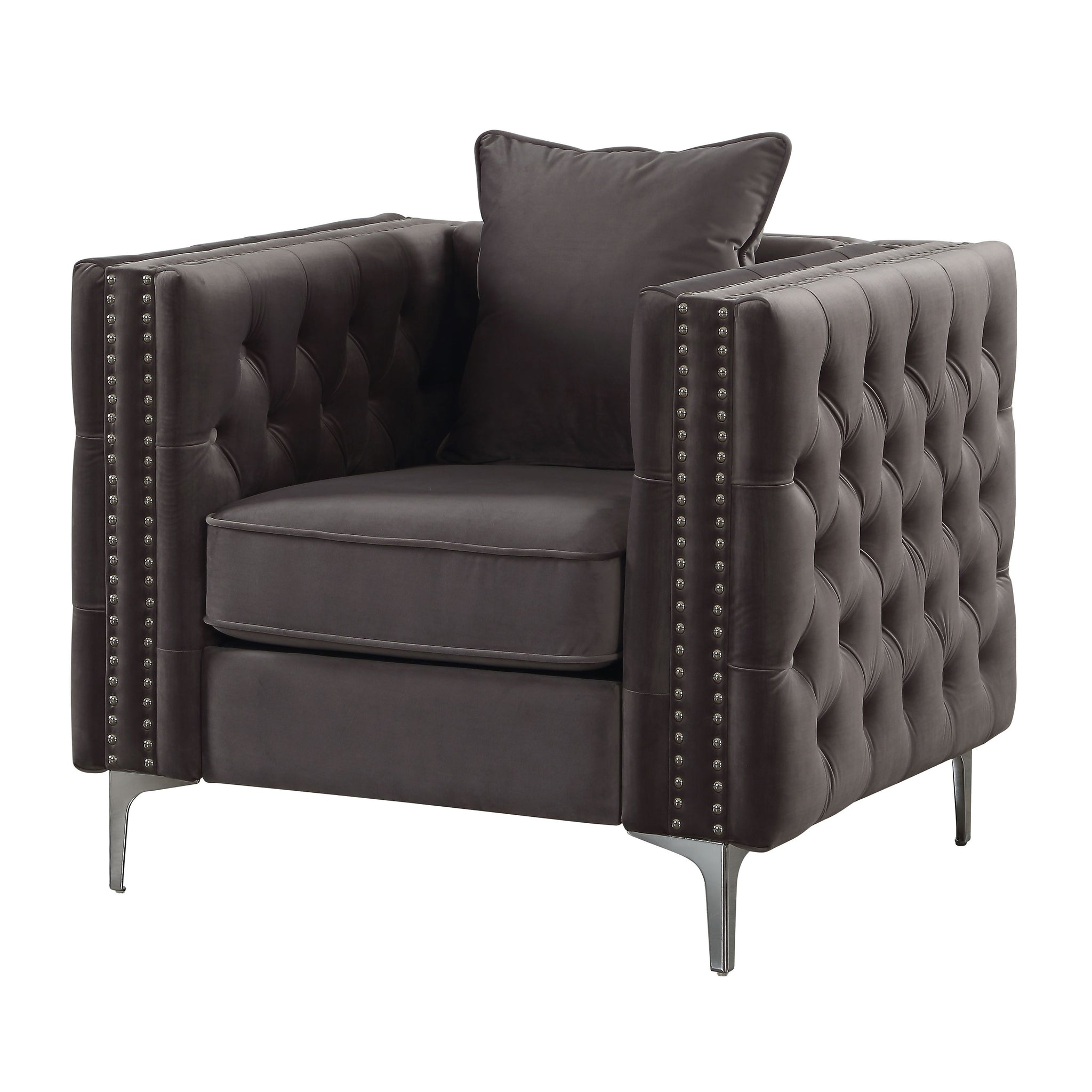 Dark Grey Tufted Pillow Back Accent Chair Dark Gray Primary Living Space Velvet