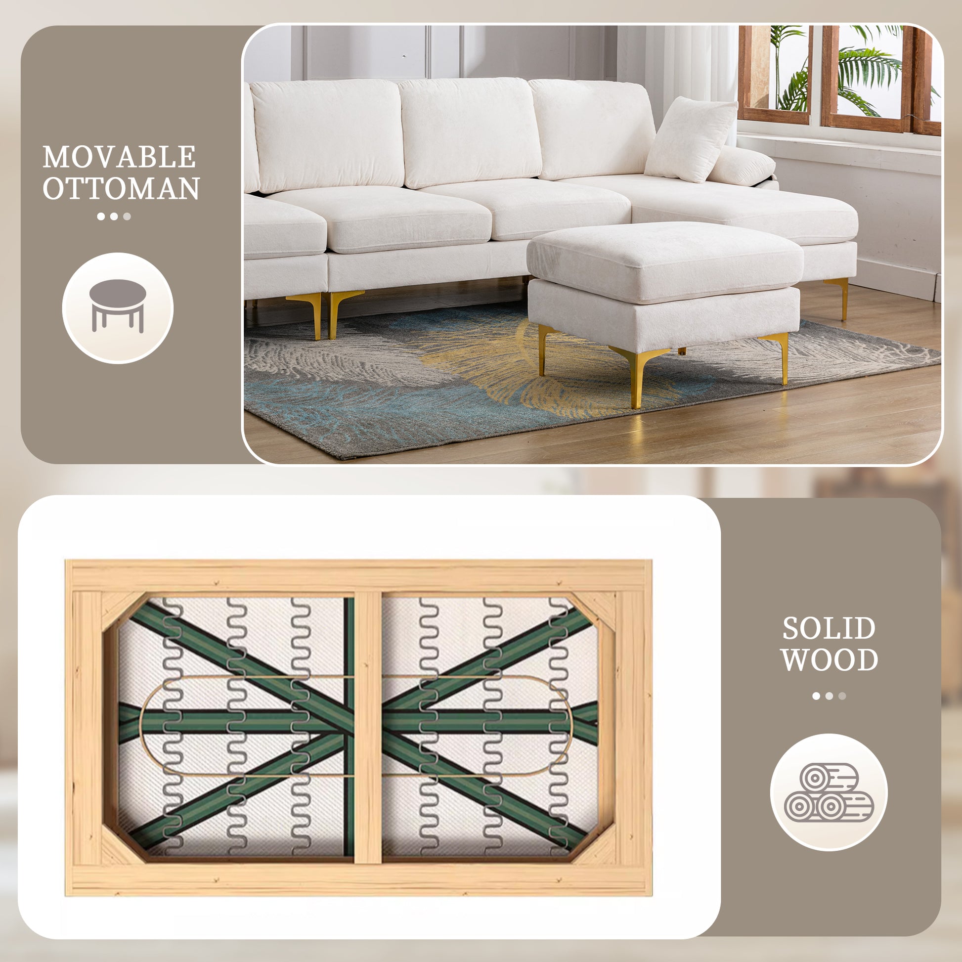 Coolmore U Shape Sectional Sofa With Ottomanreversible Sofa Couch For Living Room,Spacious Furniture,Durable Couch Removable And Machine Washable Cover White Teddy White Foam Velvet 4 Seat