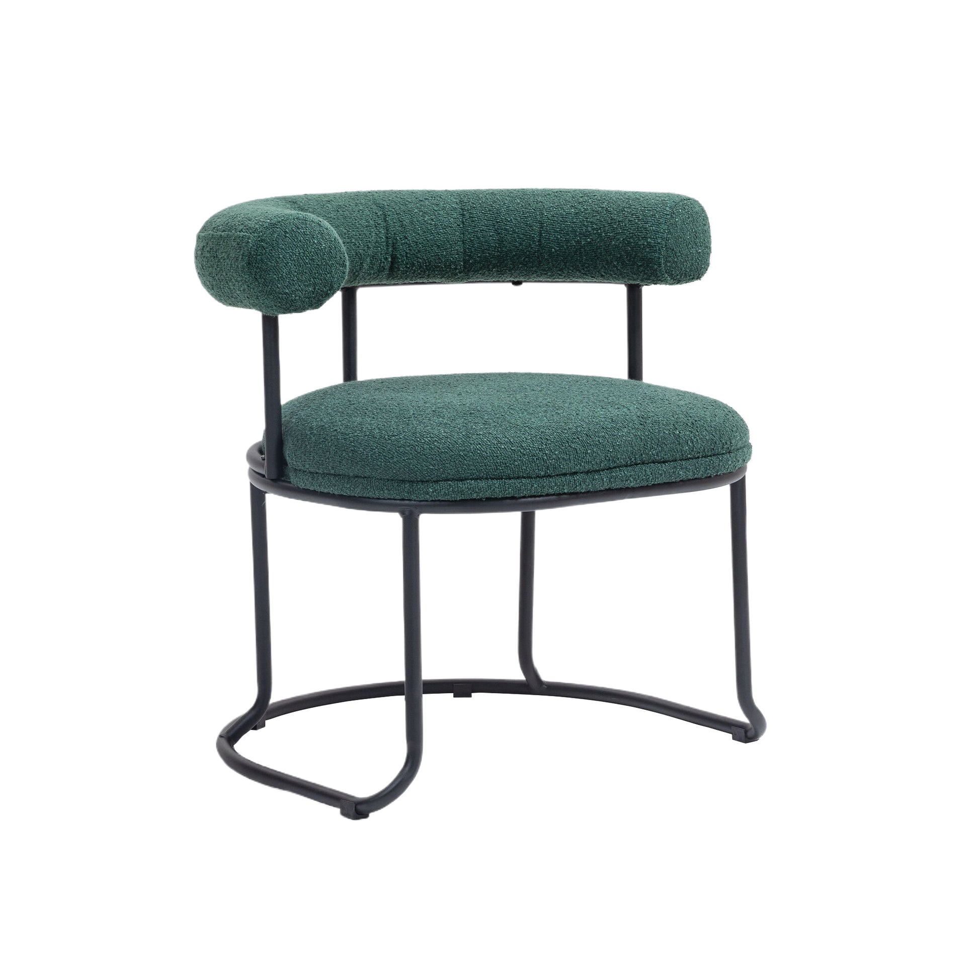 Coolmore Boucle Dining Chairs Set Of 2, Mid Century Modern Curved Backrest Chair, Round Upholstered Kitchen Chairs Emerald Boucle Emerald Foam Mdf Metal