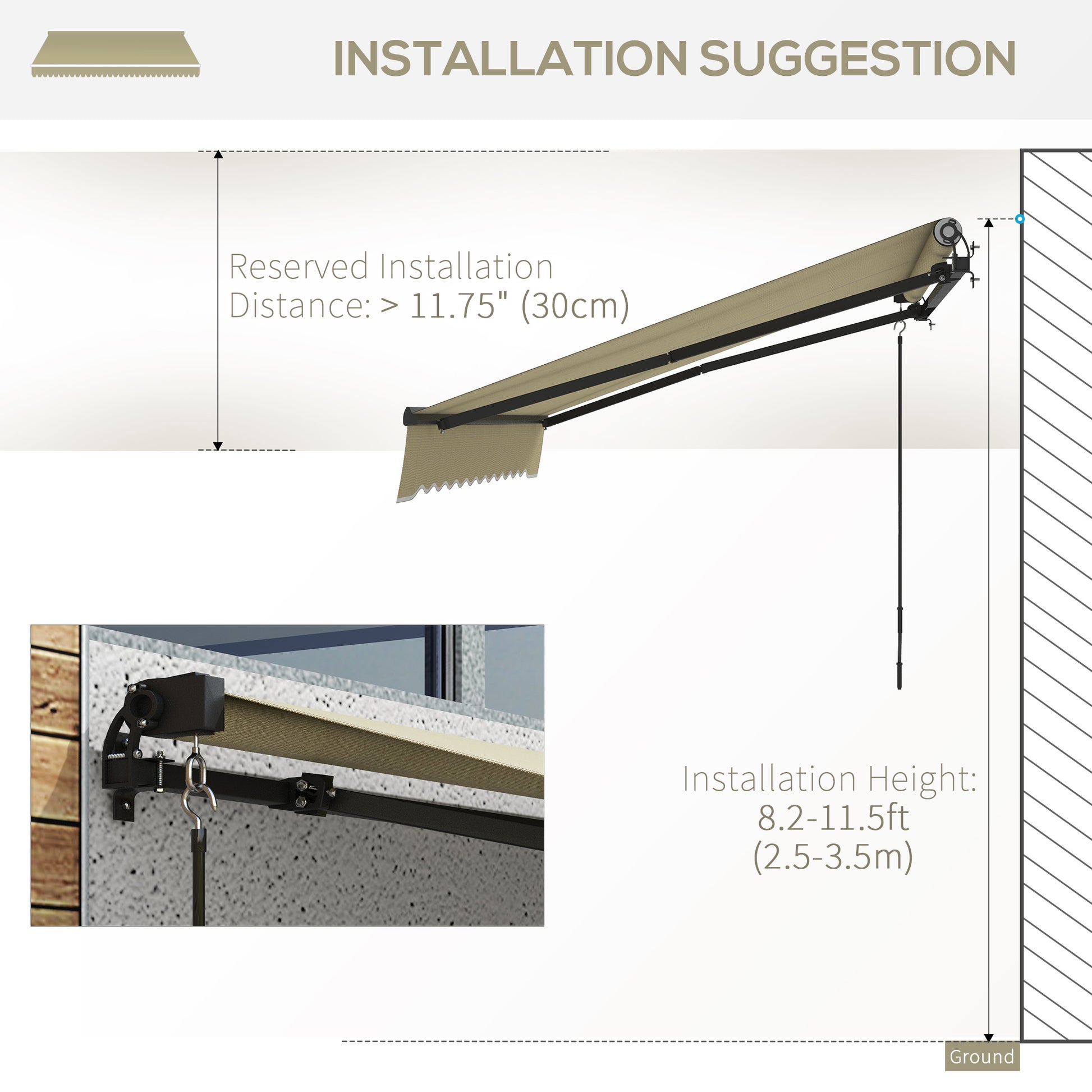Outsunny 8' X 6.5' Retractable Awning, Patio Awning Sunshade Shelter With Manual Crank Handle, 280Gsm Uv Resistant Fabric And Aluminum Frame For Deck, Balcony, Yard, Beige Beige Polyester