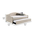 Mosh Twin Size Daybed With Trundle, Camelback, Taupe Fabric Upholstered Twin Taupe Mdf