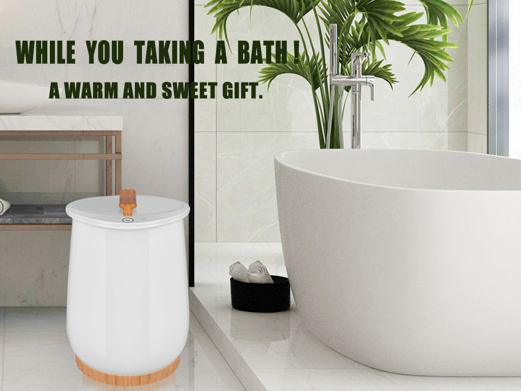 Towel Warmers, Luxury Bucket Towel Warmers, Large Towel Warmers For The Bathroom, Fits Up To 2 Oversized Towels, Bathrobes, Blankets, Pjs And More. White Plastic