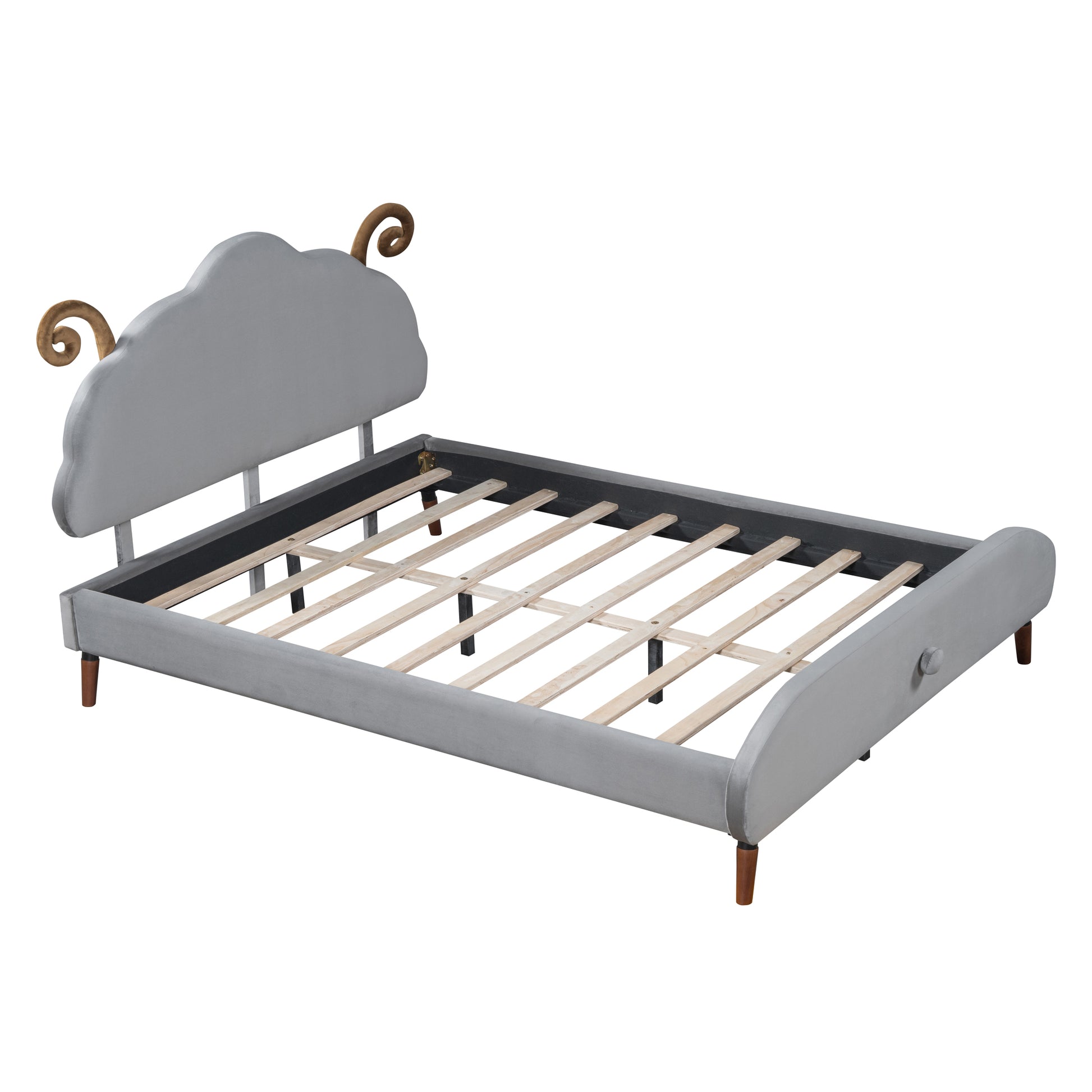 Full Size Upholstered Platform Bed With Sheep Shaped Headboard, Gray Full Gray Plywood