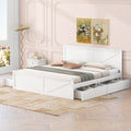 King Size Wooden Platform Bed With Four Storage Drawers And Support Legs, White King White Pine