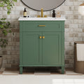 30 Inch Bathroom Vanity With Ceramic Basin, Soft Close Door And Adjustable Shelves Green Bathroom Solid Wood Mdf