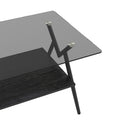 Rectangle Coffee Table With Tempered Glass Top And Black Mdf Shelf, Modern Table For Living Room, Gray Glass Gray Tempered Glass
