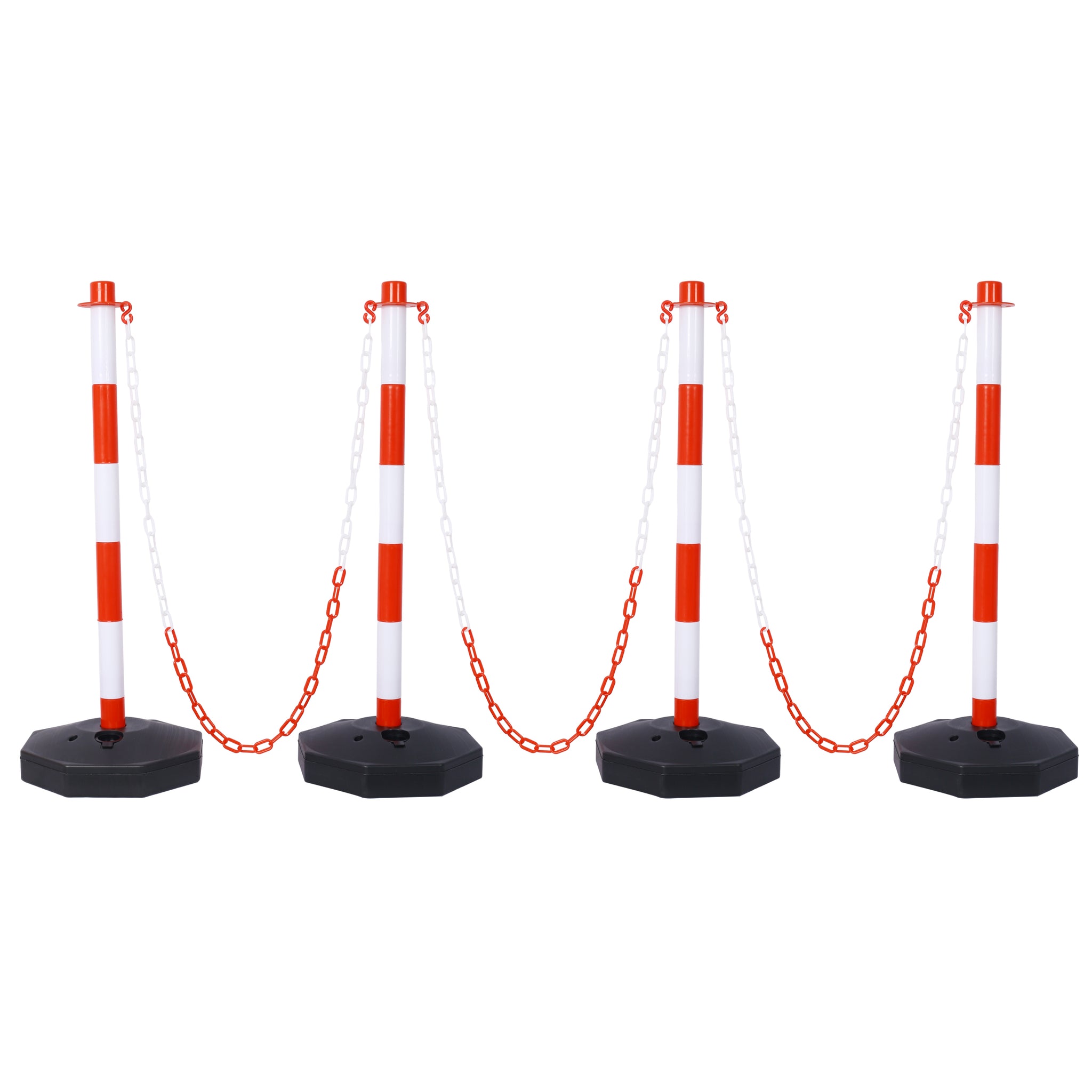4 Pack Traffic Delineator Post Cones With Fillable Base, Adjustable Plastic Safety Barrier With 5Ft Plastic Chain, Outdoor And Indoor Crowd Control Stanchion For Traffic Control And Warning W R White Red Plastic