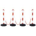 4 Pack Traffic Delineator Post Cones With Fillable Base, Adjustable Plastic Safety Barrier With 5Ft Plastic Chain, Outdoor And Indoor Crowd Control Stanchion For Traffic Control And Warning W R White Red Plastic
