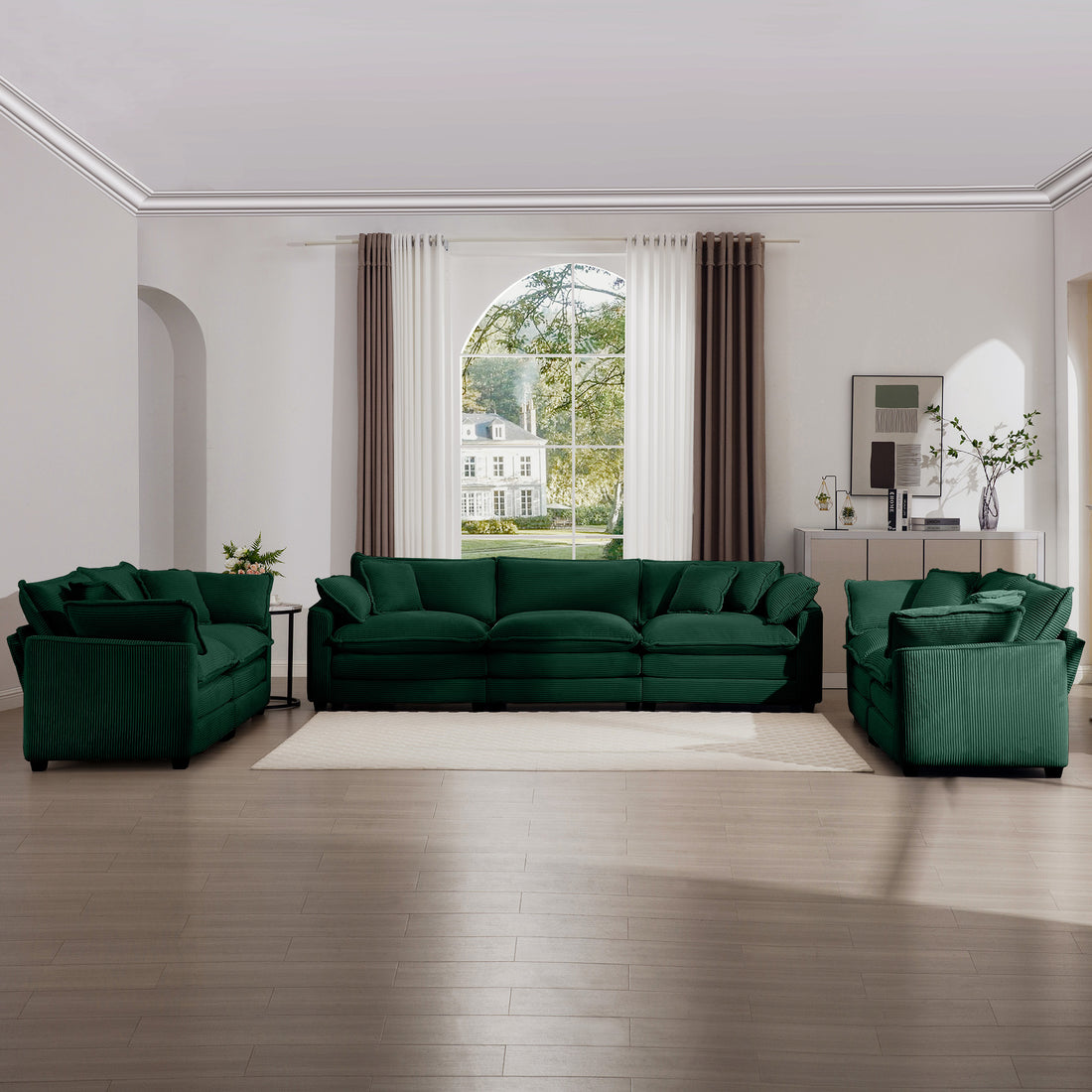 Modern Fabric Living Room Sofa 2 Piece Set, One 2 Seater Sofas, One 3 Seater Sofas Sofa With 8 Cushion Upholstery Large Deep Seat Recliner, Green Corduroy Fabric Green Corduroy 7 Seat