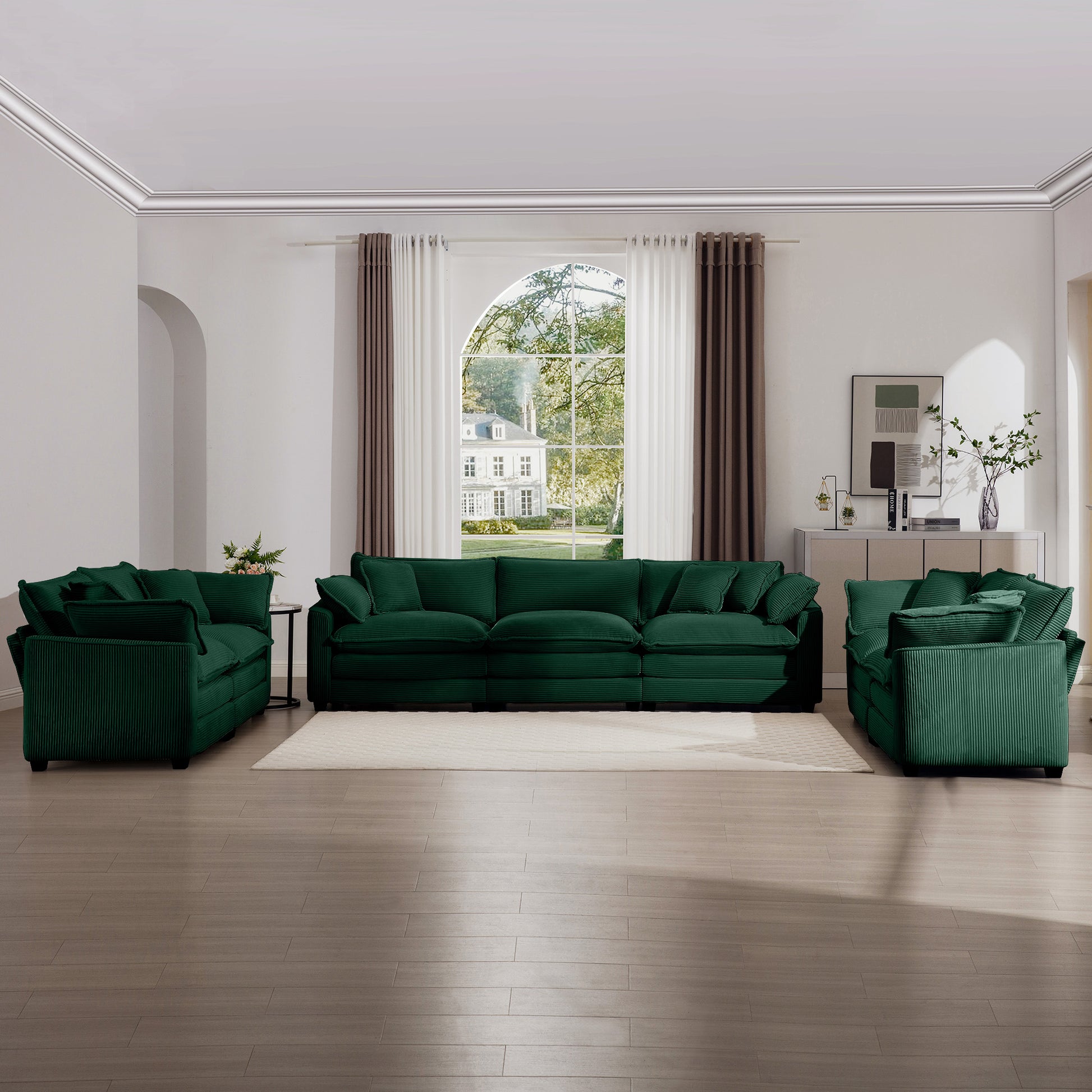 Modern Fabric Living Room Sofa 2 Piece Set, One 2 Seater Sofas, One 3 Seater Sofas Sofa With 8 Cushion Upholstery Large Deep Seat Recliner, Green Corduroy Fabric Green Corduroy 7 Seat