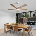 52 Inch Ceiling Fan With Dimmable Led Light 5 Solid Wood Blades Smart Remote Control Reversible Dc Motor Ceiling Fan White Metal & Wood
