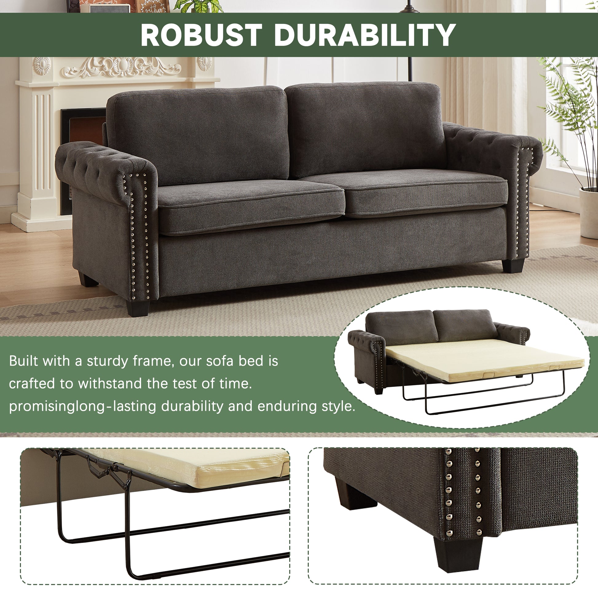 Fx 83.8" Convertible Sleeper Sofa Bed, 2 In 1 Pullout Sofa Bed, Polyester Sleeper Sofa Bed With Folding Mattress, Living Room Pullout Sofa Bed, Apartment Small Space Sofa Sleeper Gray Polyester Foam Fabric 3 Seat