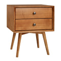 Mid Century Modern Double Drawer Solid Wood Nightstand Caramel Caramel Pine