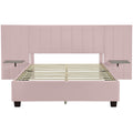 Queen Size Upholstered Platform Bed With Big Headboard, Bedroom Furniture, Velvet, Pink Queen Pink Plywood