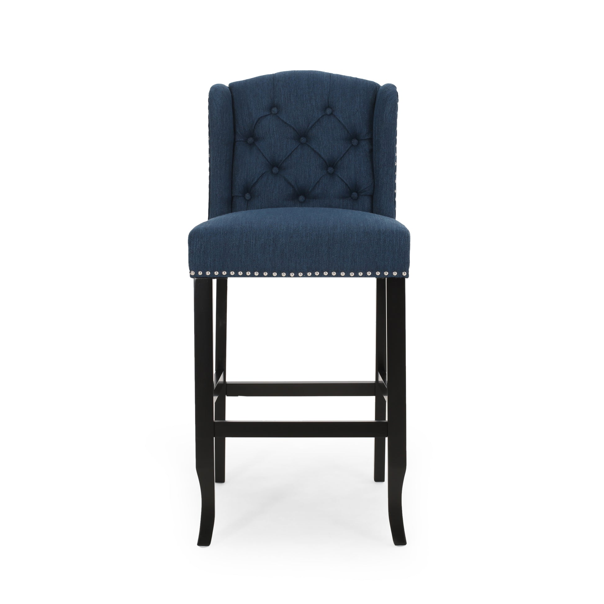 Vienna Contemporary Fabric Tufted Wingback 31 Inch Counter Stools, Set Of 2, Navy Blue And Dark Brown Navy Blue Fabric