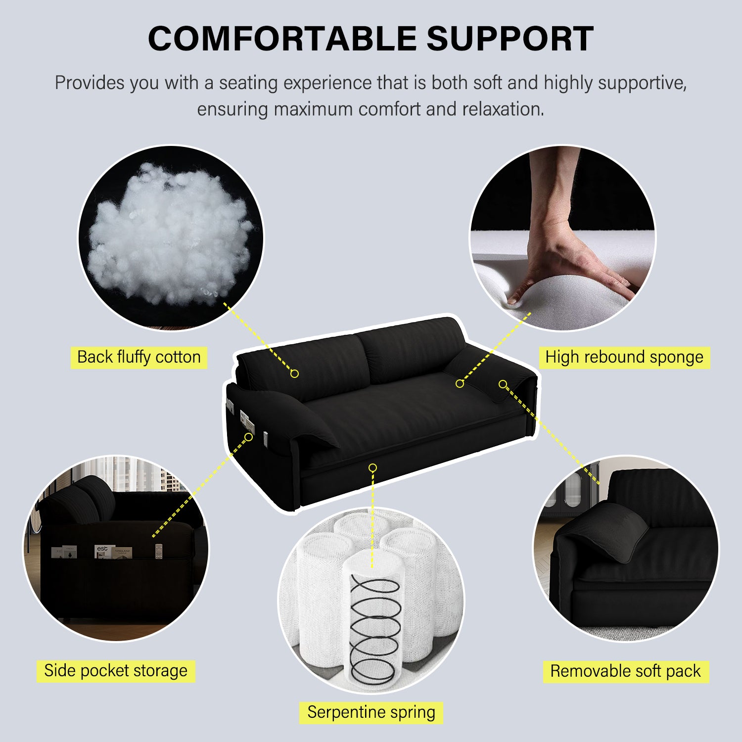 63.8" Queen Pull Out Sofa Bed, 3 In 1 Convertible Sleeper Sofa With Side Storage,Multi Functional Velvet Loveseat Bed For Living Room,Bedroom,Apartment,Office,Black Old Sku:W1885P151441 W1885P154638