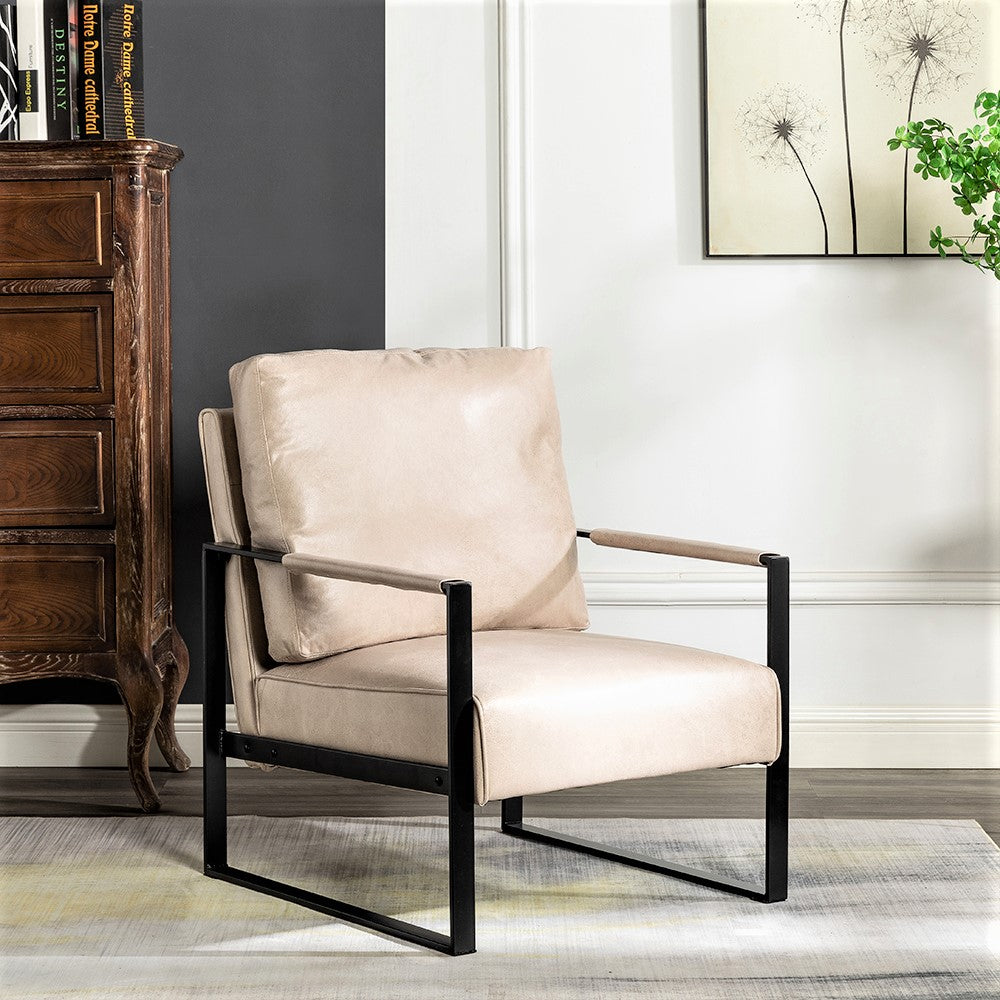 Direct Classic Mid Century Modern Accent Chair With Durable Square Metal Frame, Armchair For Living Room, Bedroom, Home Office In Spotted Microfiber Upholstery, Light Camel Light Camel Microfiber