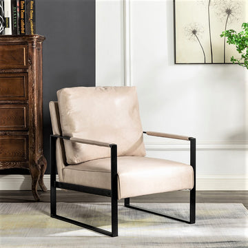 Direct Classic Mid Century Modern Accent Chair With Durable Square Metal Frame, Armchair For Living Room, Bedroom, Home Office In Spotted Microfiber Upholstery, Light Camel Light Camel Microfiber