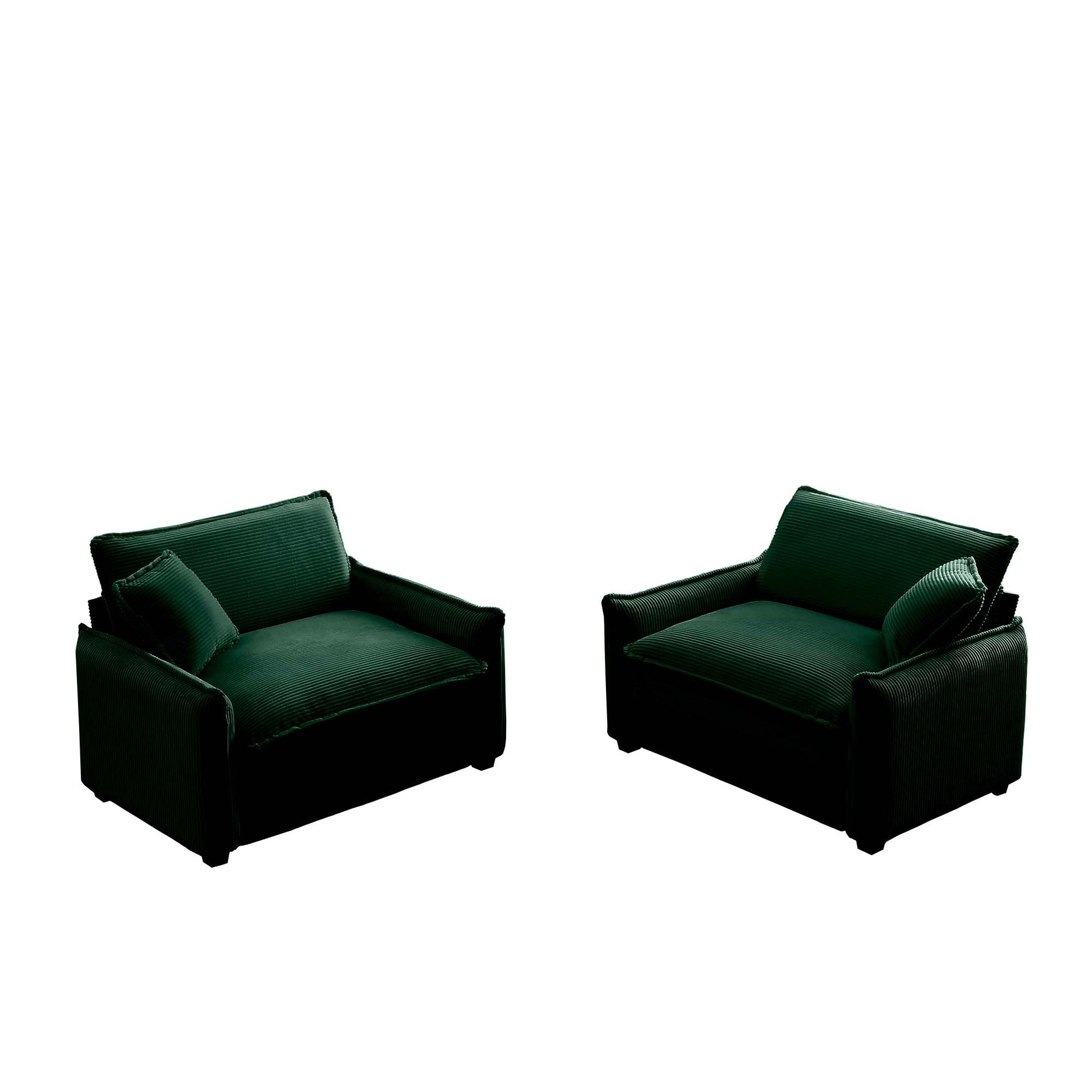 Green Corduroy,Luxurious And Sophisticated Deep Seated Sofa Set With Two Single Deep Seat Sofa Suitable For Living Room And Office Green Corduroy 2 Seat