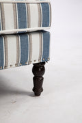 Upholstered Accent Chair, Vintage Armchair With Blue And White Striped Linen Fabric And Trim For Living Room Blue Cotton