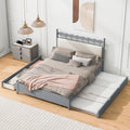 Queen Size Wooden Storage Platform Bed, With 2 Big Drawers, T Size Trundle, Gray Queen Gray Plywood