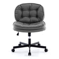 Armless Office Desk Chair With Wheels: Pu Leather Cross Legged Wide Chair,Comfortable Adjustable Swivel Computer Task Chairs For Home,Office,Make Up,Small Space,Bed Room Smoke Grey Antique Fiber Foam And Polyester Fiber Pad Pvc