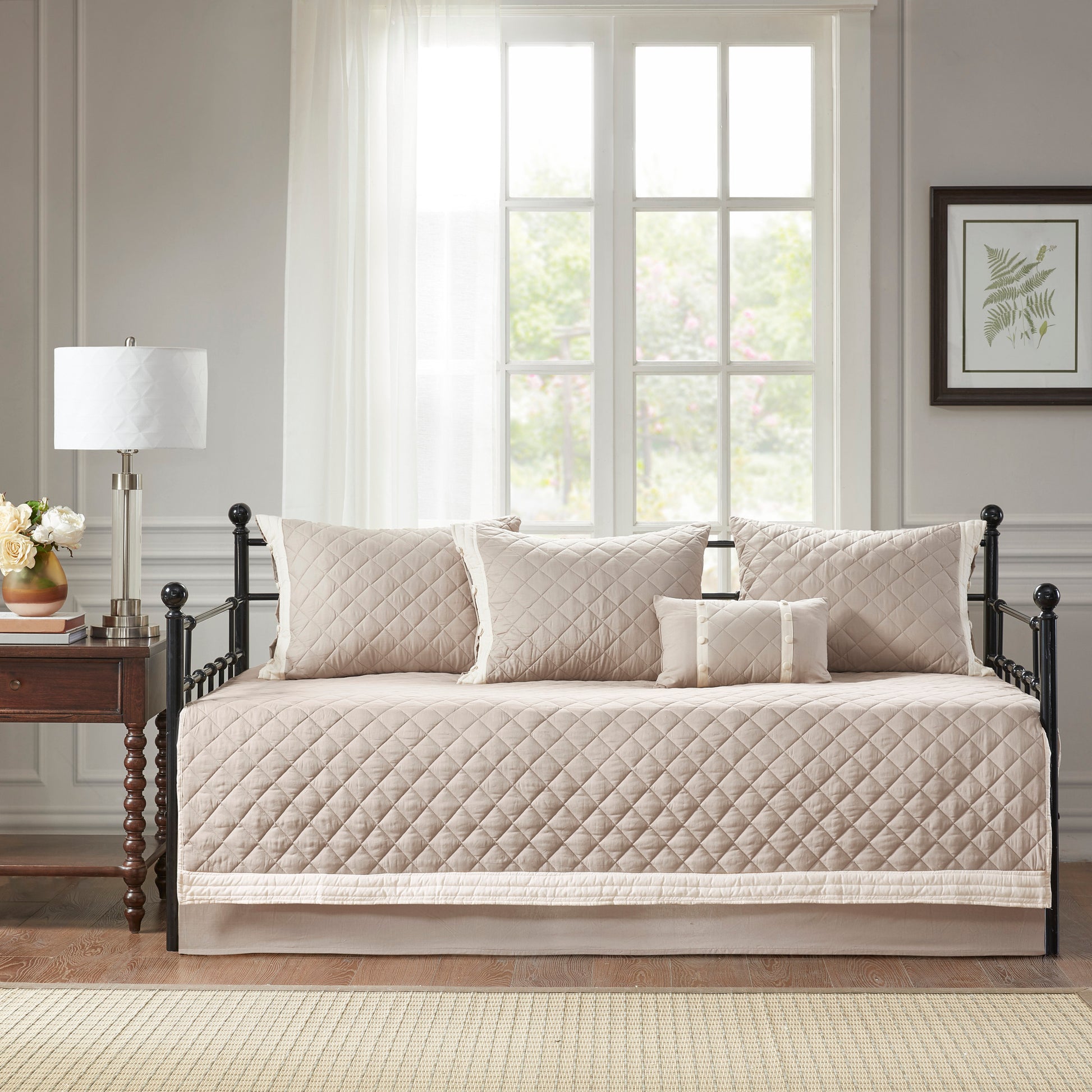 6 Piece Cotton Daybed Cover Set Khaki Daybed Khaki Polyester