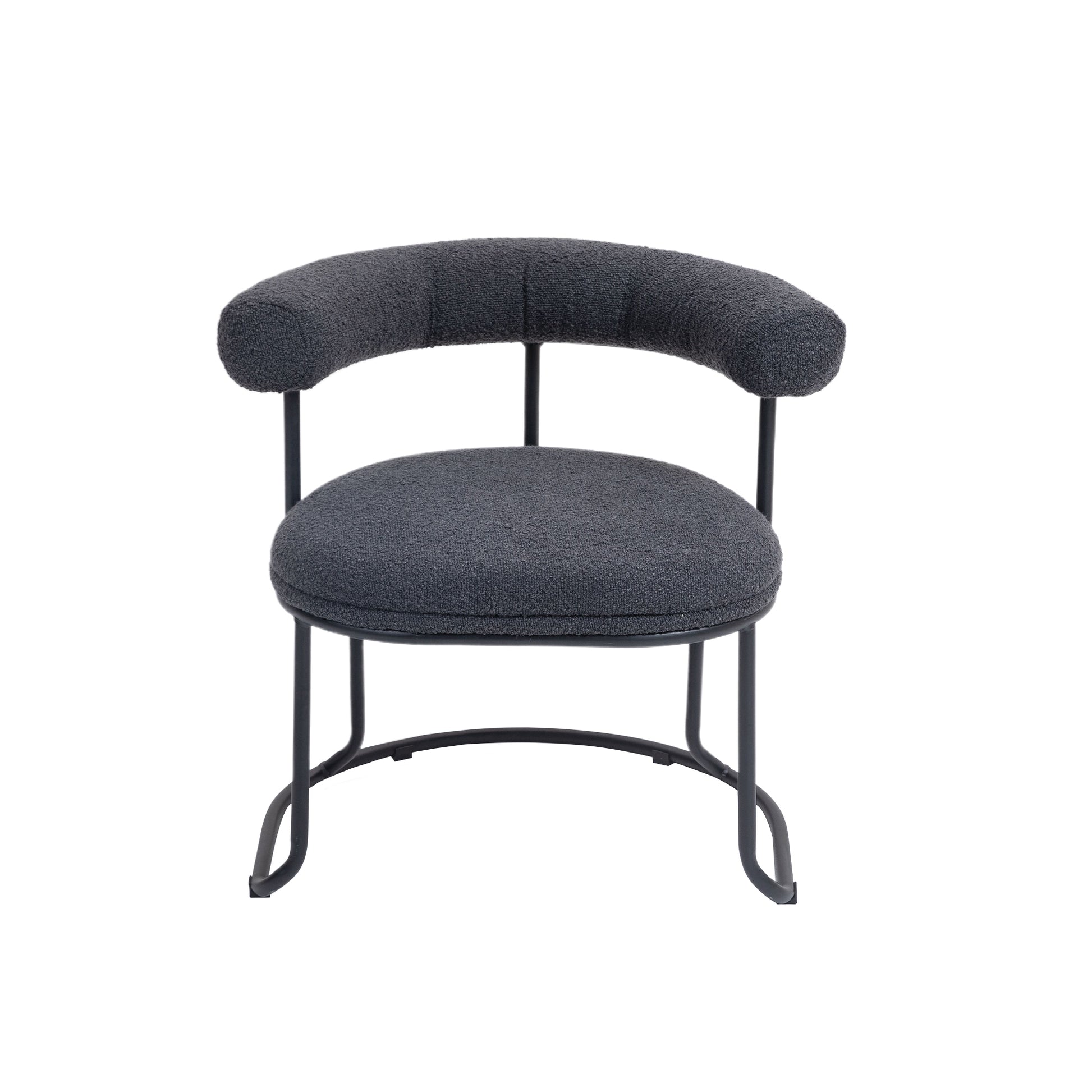 Coolmore Boucle Dining Chairs Set Of 2, Mid Century Modern Curved Backrest Chair, Round Upholstered Kitchen Chairs Carbon Black Boucle Carbon Black Foam Mdf Metal