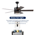 52 Inch 5 Blade Lighted Ceiling Fan With Remote Controlglass Shade Optional Remote Matte Black Matte Black American Design,American Traditional,Classic,Contemporary,Farmhouse Plywood Metal