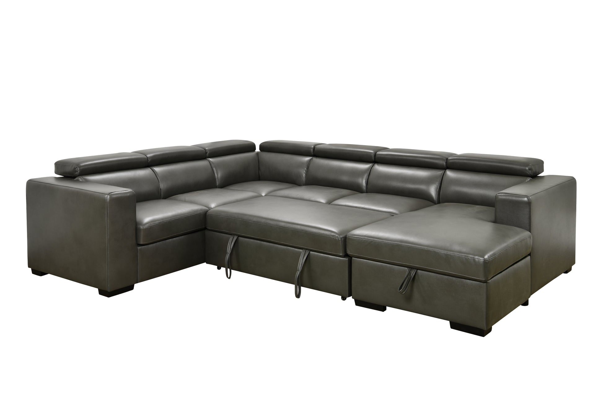 123" Modern U Shaped 7 Seat Sectional Sofa Couch With Adjustable Headrest, Sofa Bed With Storage Chaise Pull Out Couch Bed For Living Room ,Gray Light Brown Wood Primary Living Space Heavy Duty Eucalyptus 7 Seat Gray Faux Leather Soft Cushion Back Modern