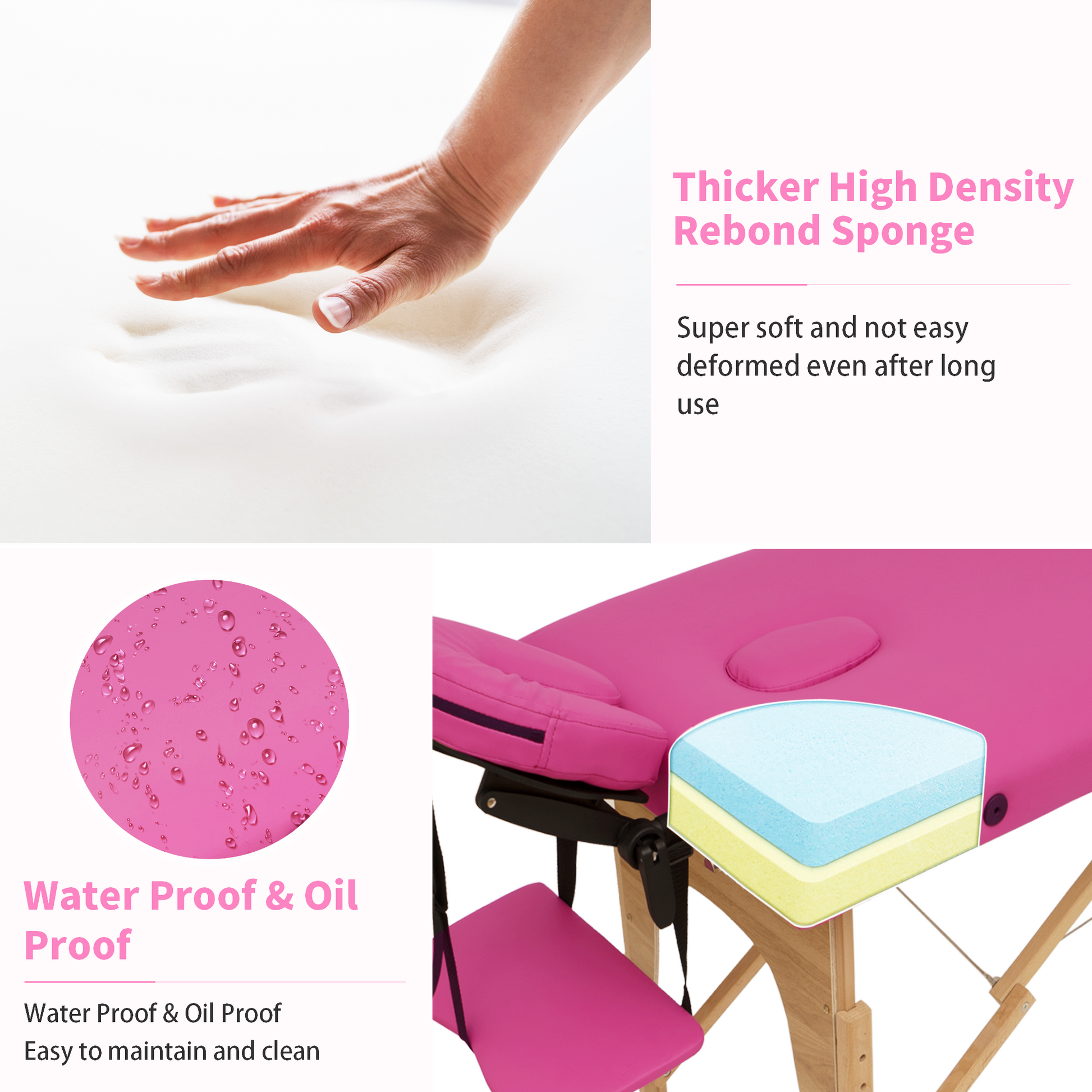 Massage Table Portable Massage Bed Lash Bed With Carrying Case Spa Table Height Adjustable, Salon Bed Face Cradle Bed Rose Faux Leather