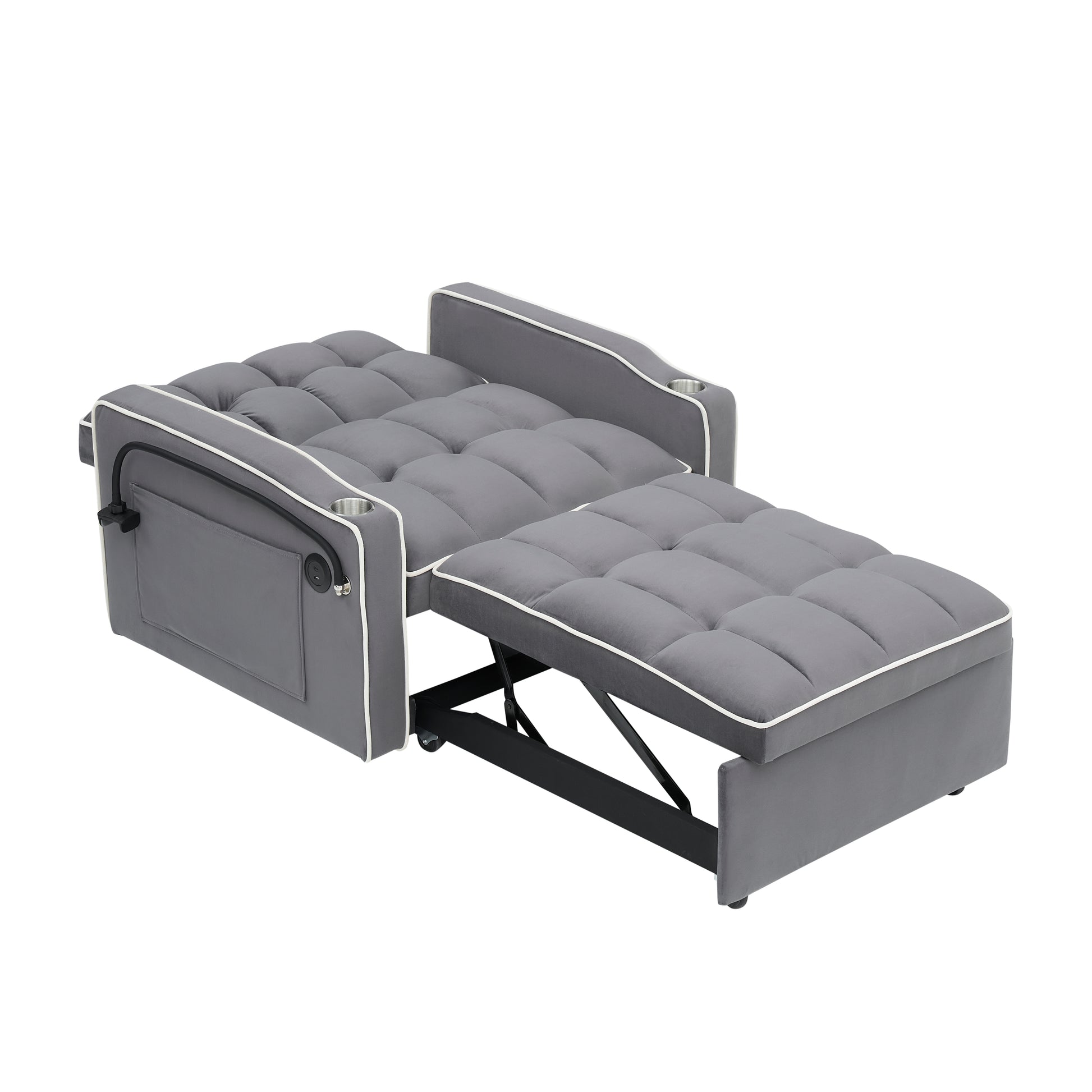 1 Versatile Foldable Sofa Bed In 3 Lengths, Modern Sofa Sofa Sofa Velvet Pull Out Bed, Adjustable Back And With Usb Port And Ashtray And Swivel Phone Stand Dark Grey Dark Gray Light Brown Velvet Wood Primary Living Space Cushion Back Light Duty
