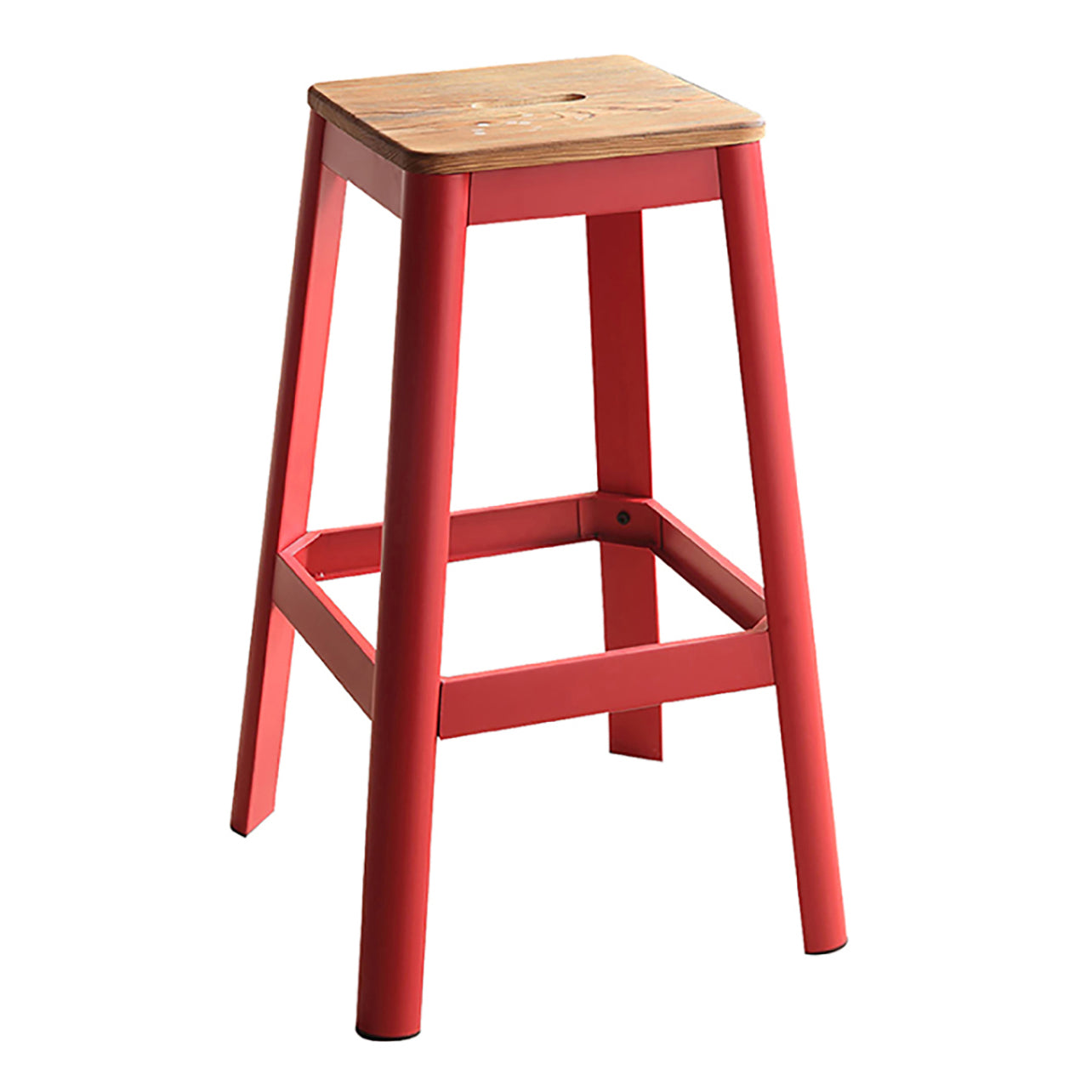 Natural And Red Armless Bar Stool With Crossbar Support Red Bedroom Farmhouse Pine 1 Wood Metal