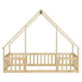 Twin Wood House Shaped Floor Bed With Fence, Guardrails ,Natural Twin Natural American Design Pine