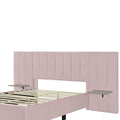 Full Size Upholstered Platform Bed With Big Headboard, Bedroom Furniture, Velvet, Pink Full Pink Plywood