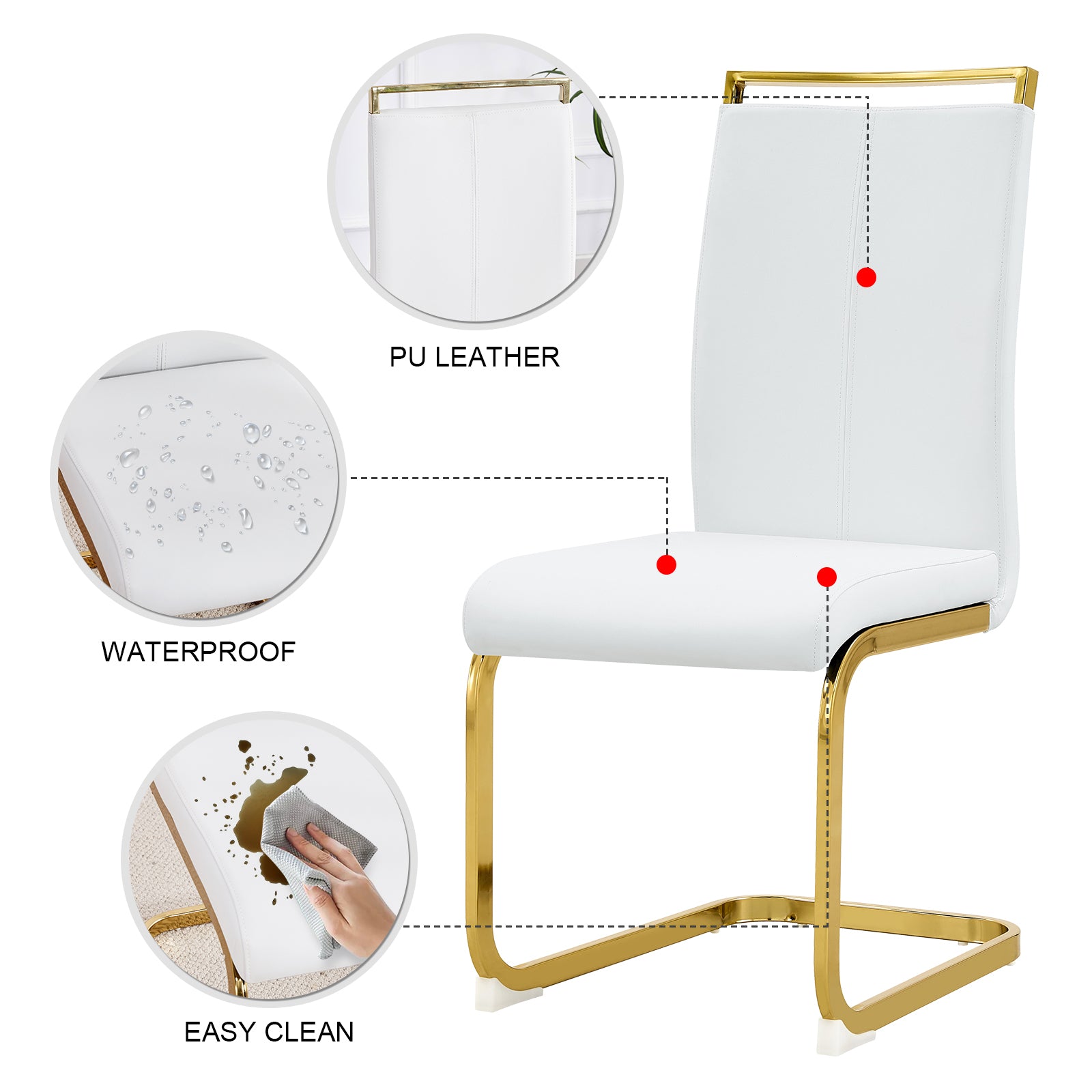 Table And Chair Set, White Imitation Marble Texture Glass Tabletop, Black Mdf Table Legs, Stable And Beautiful. Modern Simple Dining Table, Comfortable Seating. White Black Seats 6 Mdf Glass
