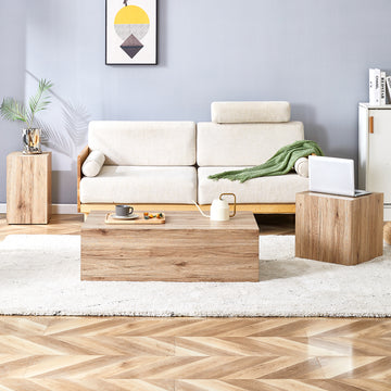 Modern Three Piece Coffee Table.Elevate Your Living Space With This Modern Mdf Coffee Table That Showcases Smooth, Light Wood Color Texture Patterns. Stylish Design. Wood Mdf