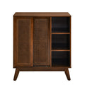 Mid Century Modern Rattan Sideboard Cabinet, Buffet Cabinet For Entryway Hallway Living Room Kitchen Dining Room Bedroom, Adjustable Shelf & Solid Wood Feet & Rattan Cabinet Doors Dark Wood Walnut