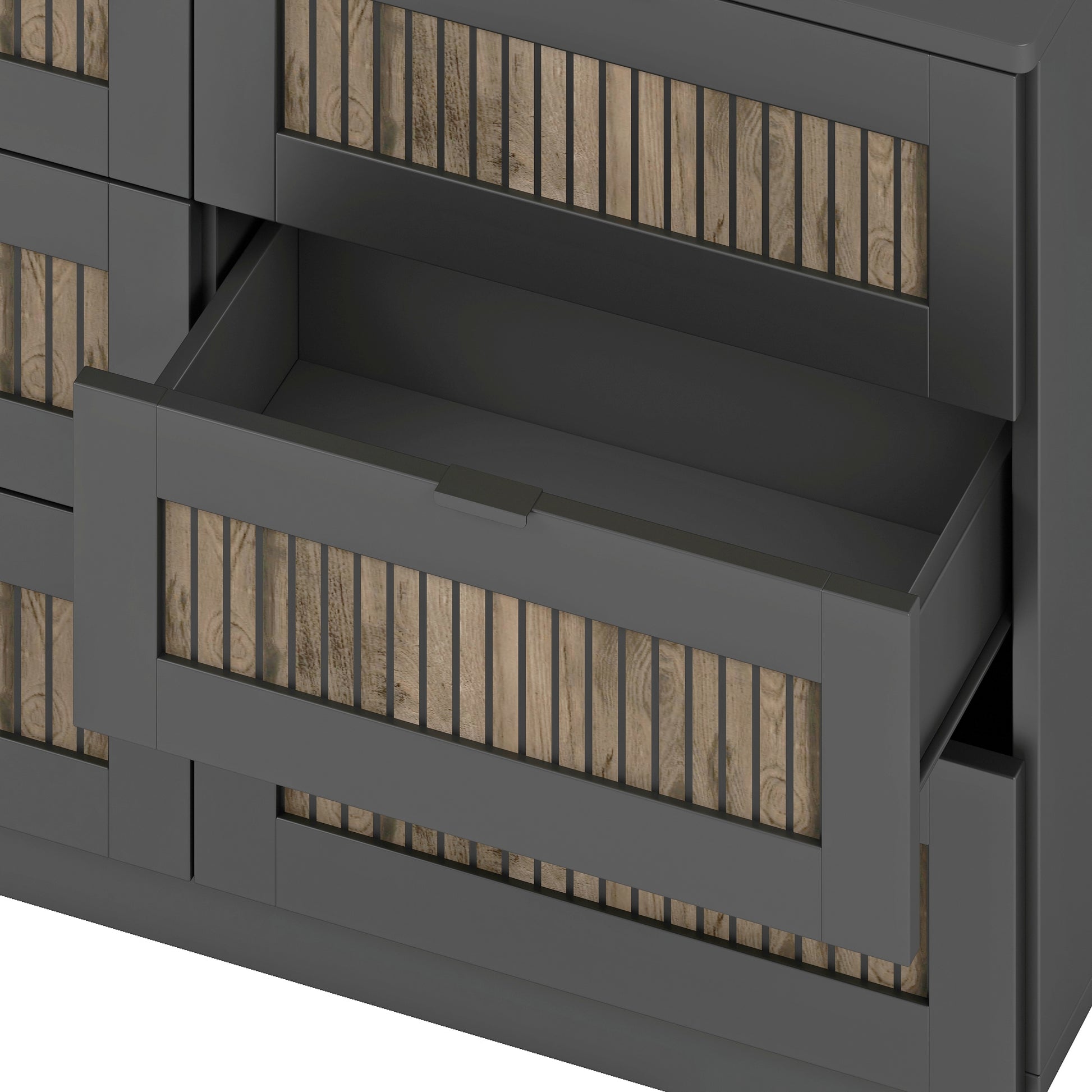 4 Pieces Bedroom Sets, Full Size Farmhouse Platform Bed With Wooden Strip Decoration, Storage Nightstand And Dresser With Metal Handle, Black Full Black 4 Piece Set Particle Board