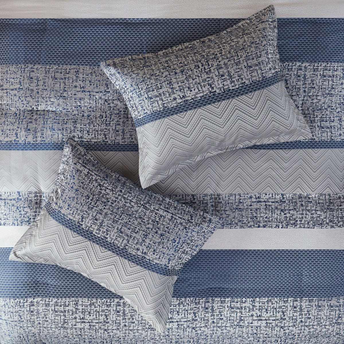 7 Piece Jacquard Comforter Set Navy Cal King California King Navy Polyester