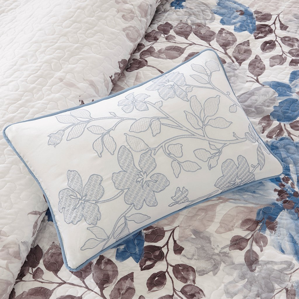 6 Piece Printed Quilt Set With Throw Pillows Blue King Cal King King Blue Cotton