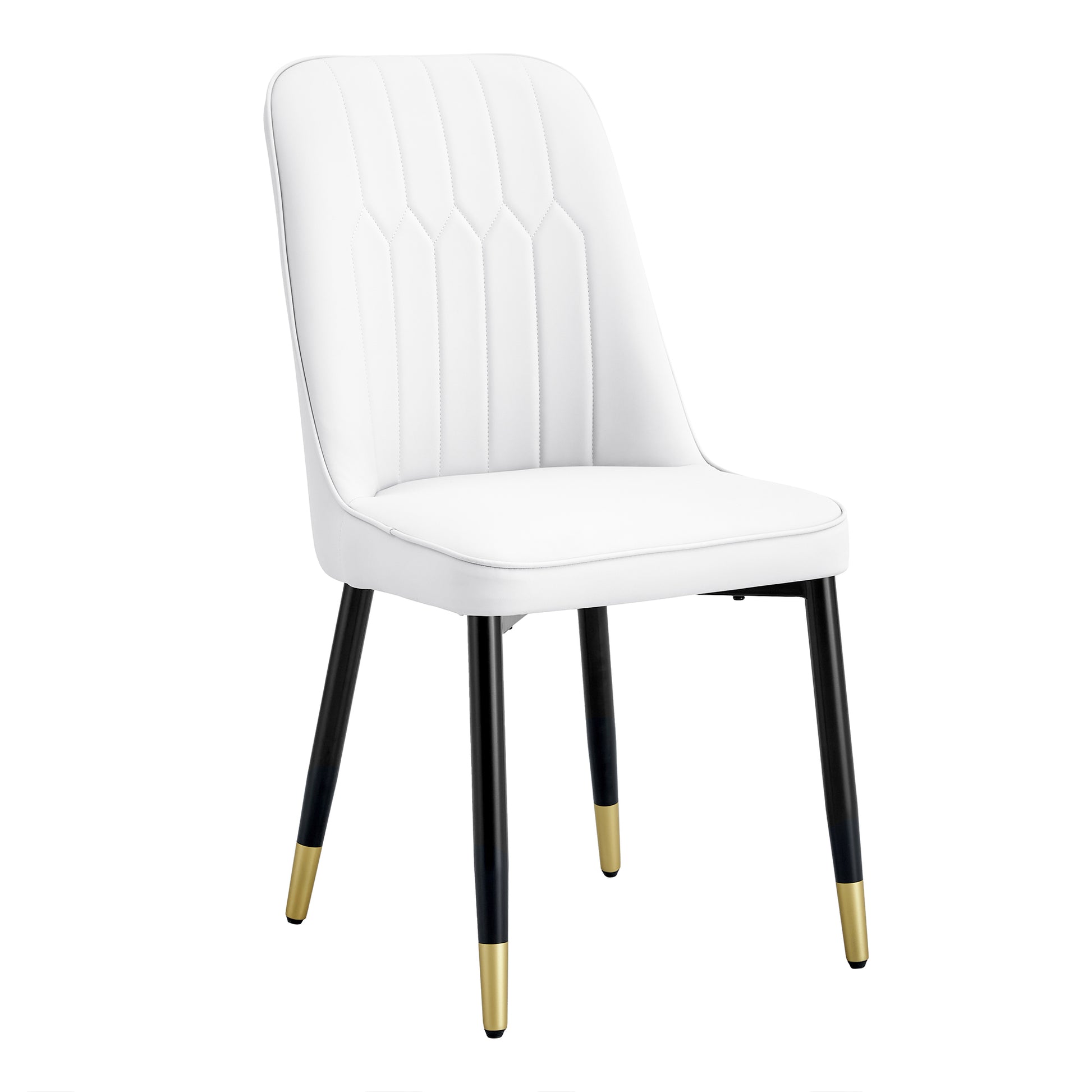 Table And Chair Set.Modern Minimalist Dining Table. White Imitation Marble Pattern Sintered Stone Desktop With Golden Metal Legs.Paried With 4 Comfortable Chairs With Pu Seats And Black Metal Legs.