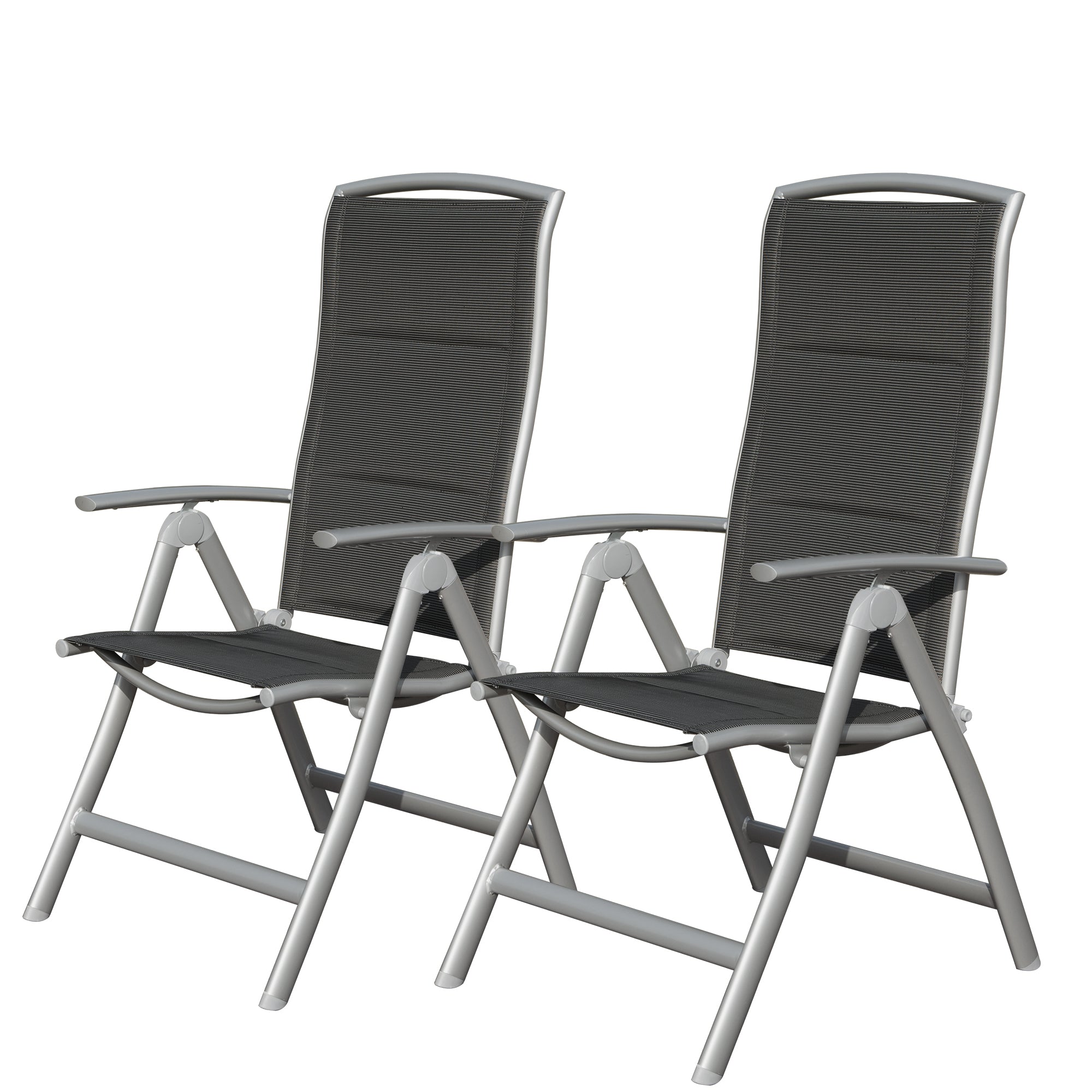 Patio Folding Chairs Set Of 2, Aluminium Frame Outdoor Reclining Patio Chairs For Garden Camping Poolside Beach Deck, Adjustable High Back Lawn Chairs With Soft Cotton Padded Seat, Dark Gray Dark Gray Aluminium
