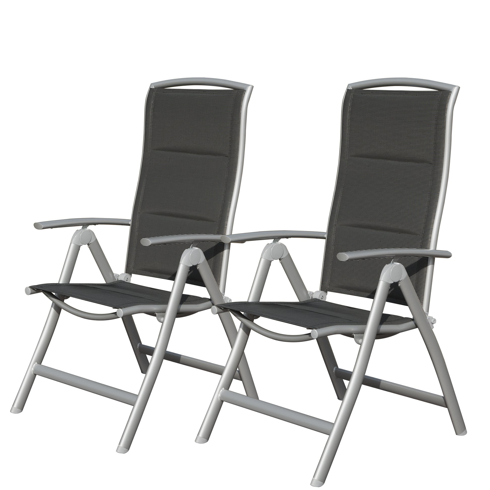 Patio Folding Chairs Set Of 2, Aluminium Frame Outdoor Reclining Patio Chairs For Garden Camping Poolside Beach Deck, Adjustable High Back Lawn Chairs With Soft Cotton Padded Seat, Dark Gray Dark Gray Aluminium