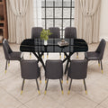 1 Table And 8 Chairs Set.A Rectangular Dining Table With A Imitation Marble Black Table Top And Black Metal Legs.Paired With 8 Chairs With Pu Leather Seat Cushion And Black Metal Legs.F 1538,C 007 Black Glass Metal