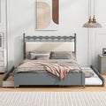Queen Size Wooden Storage Platform Bed, With 2 Big Drawers, T Size Trundle, Gray Queen Gray Plywood