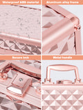 Portable Makeup Case With Led Mirror Travel Makeup Bag Cosmetic Organizer Box With Locks, Brush Holder, Dividers, Rechargeable, Rose Gold Rose Gold Aluminium Alloy