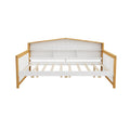 Full Size House Shape Daybed With Trundle And Bookcase Headboard Wooden Bed For Girls Boys Teens, No Box Spring Needed, Walnut And White Box Spring Not Required Full White Walnut Wood Bedroom Cute Pine Bed Frame Wood
