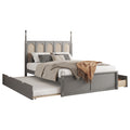 Queen Size Rattan Platform Bed With With 2 Big Drawers, T Size Trundle, Gray Queen Gray Plywood