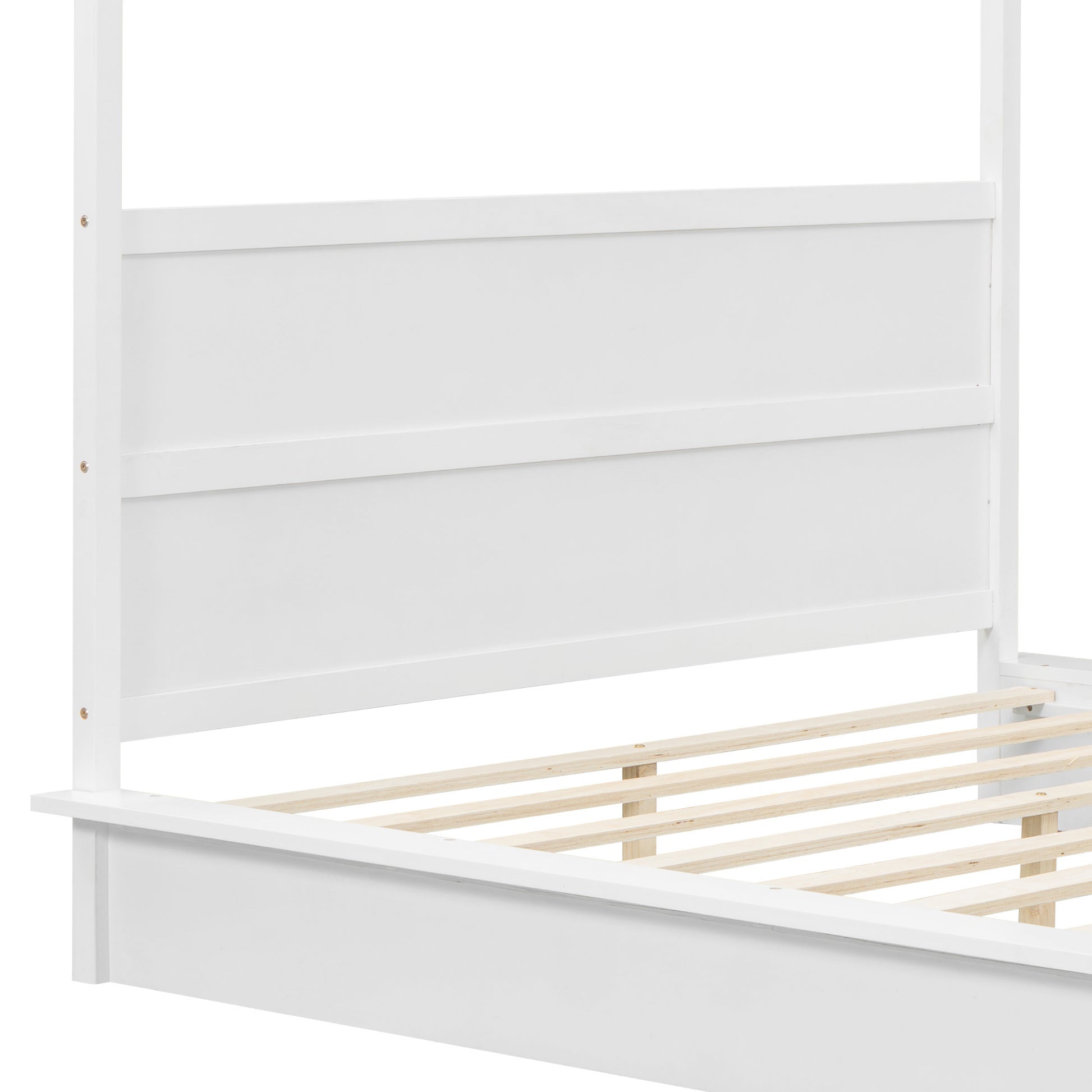 Queen Size Wood Led Canopy Bed ,Canopy Platform Bed With Support Slats, No Box Spring Needed, White Queen White Plywood